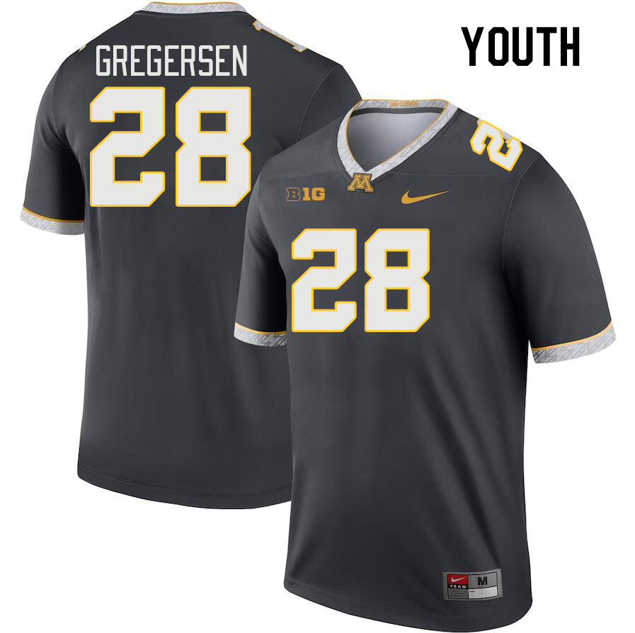Youth #28 Colton Gregersen Minnesota Golden Gophers College Football Jerseys Stitched-Charcoal - Click Image to Close
